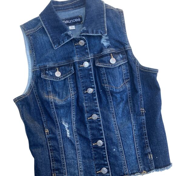 Destructed Distressed Stretch Denim Jean Vest with Raw Hem Size S by Maurice's - Picture 1 of 9